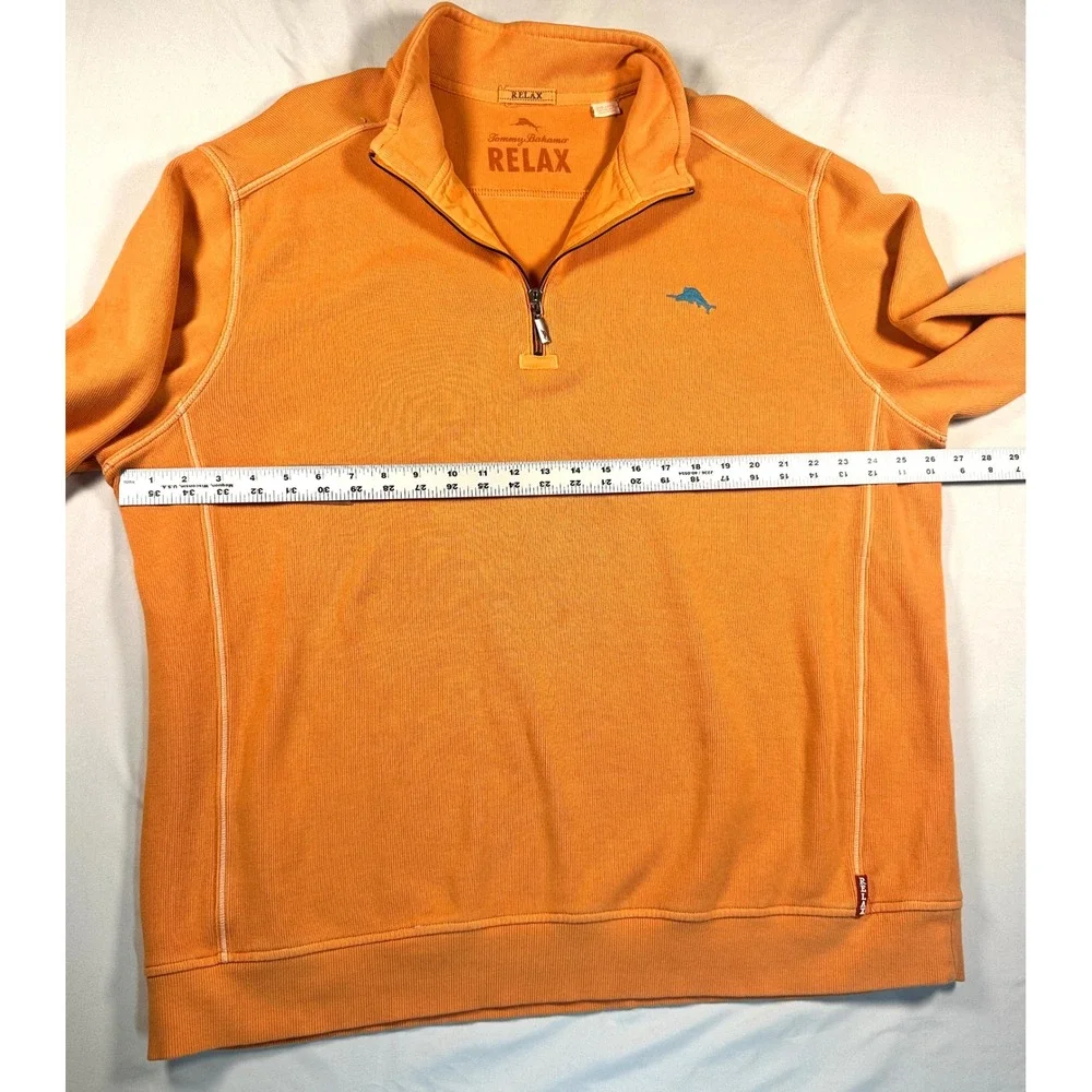 Tommy Bahama Relax Mens 2XL Orange 1/4 Zip Cotton Ribbed Pullover Sweater‎
